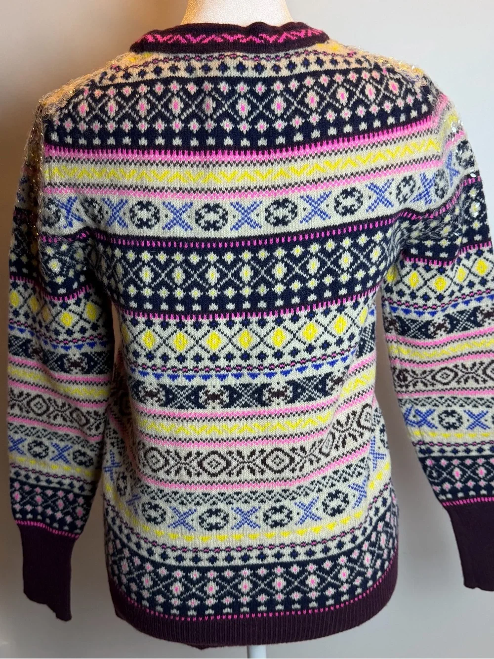 J. Crew Sequin Multicolor Fair Isle Lambswool Crewneck Sweater